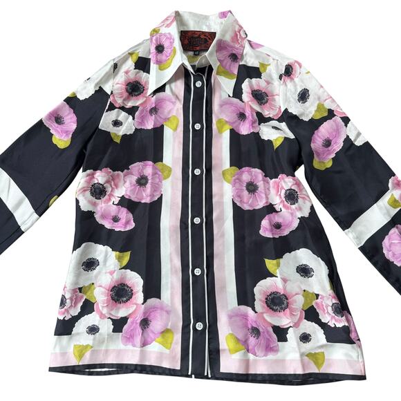 NEW Gentile Catone Merini Floral Silk Button Front Blouse - Picture 5 of 13